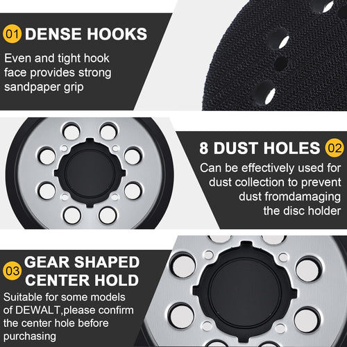 1 Pack 5" 8-Hole Hook & Loop Orbital Sander Pad for DeWalt DWE6421/6421K/6423/6423K/DCW210B/DWE64233 – Aluminum Alloy