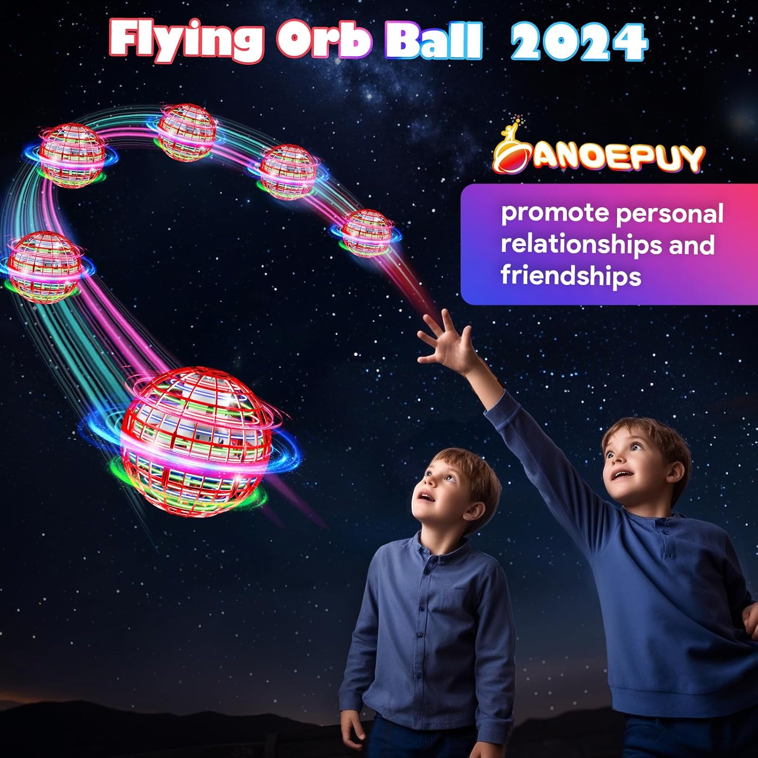Flying Orb Ball 2025 – Hover Boomerang Spinner Fly Toy | Hand-Controlled Mini Drone Cosmic Globe for Kids (Ages 6–12) – Red