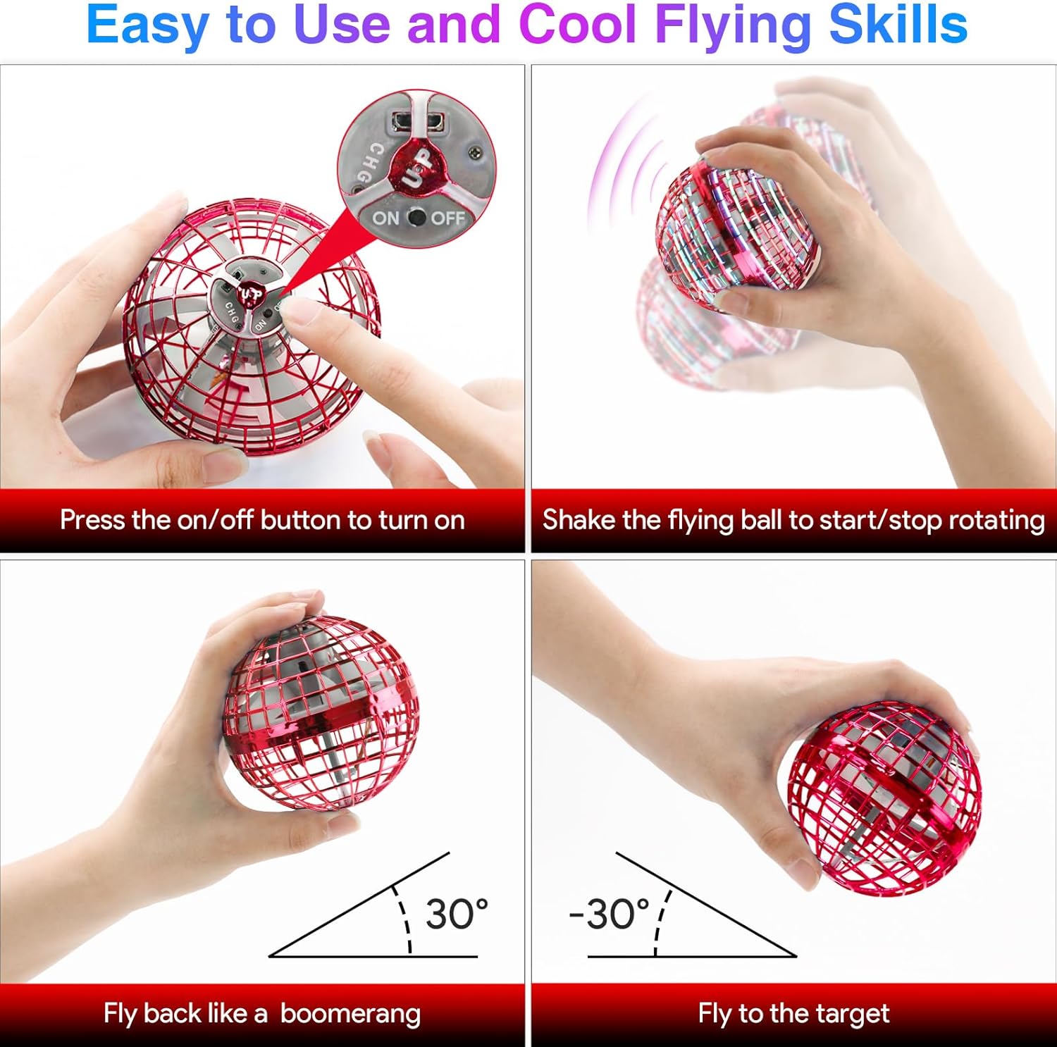 Flying Orb Ball 2025 – Hover Boomerang Spinner Fly Toy | Hand-Controlled Mini Drone Cosmic Globe for Kids (Ages 6–12) – Red