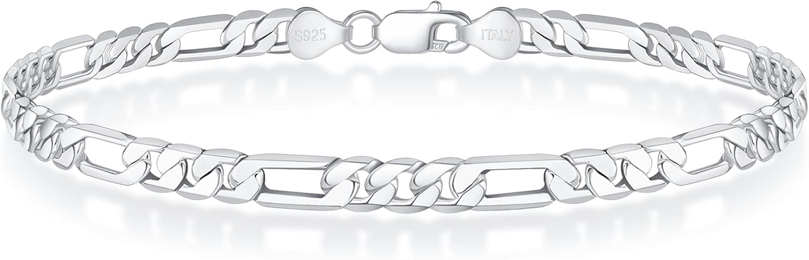 BRIJEWNES 925 Sterling Silver Figaro Chain Bracelet – 4/5mm Diamond Cut for Men & Women, Jewelry Gift