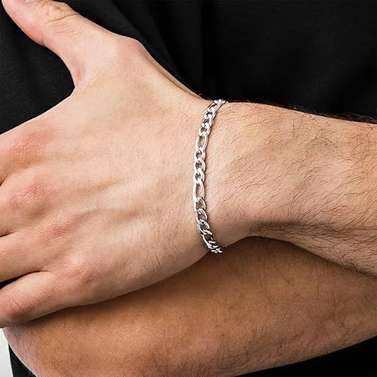 BRIJEWNES 925 Sterling Silver Figaro Chain Bracelet – 4/5mm Diamond Cut for Men & Women, Jewelry Gift