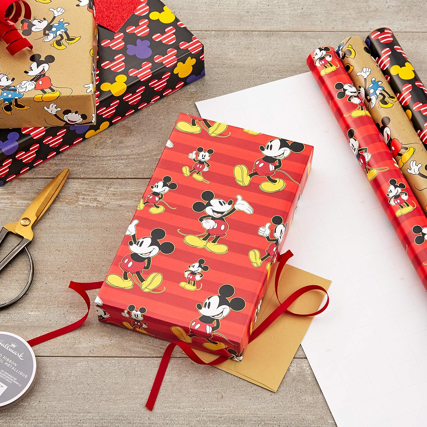 Hallmark Disney Mickey Mouse Wrapping Paper – 3-Pack (60 sq. ft.) with Cut Lines – Perfect for Birthdays, Christmas, Hanukkah, Baby Showers & More