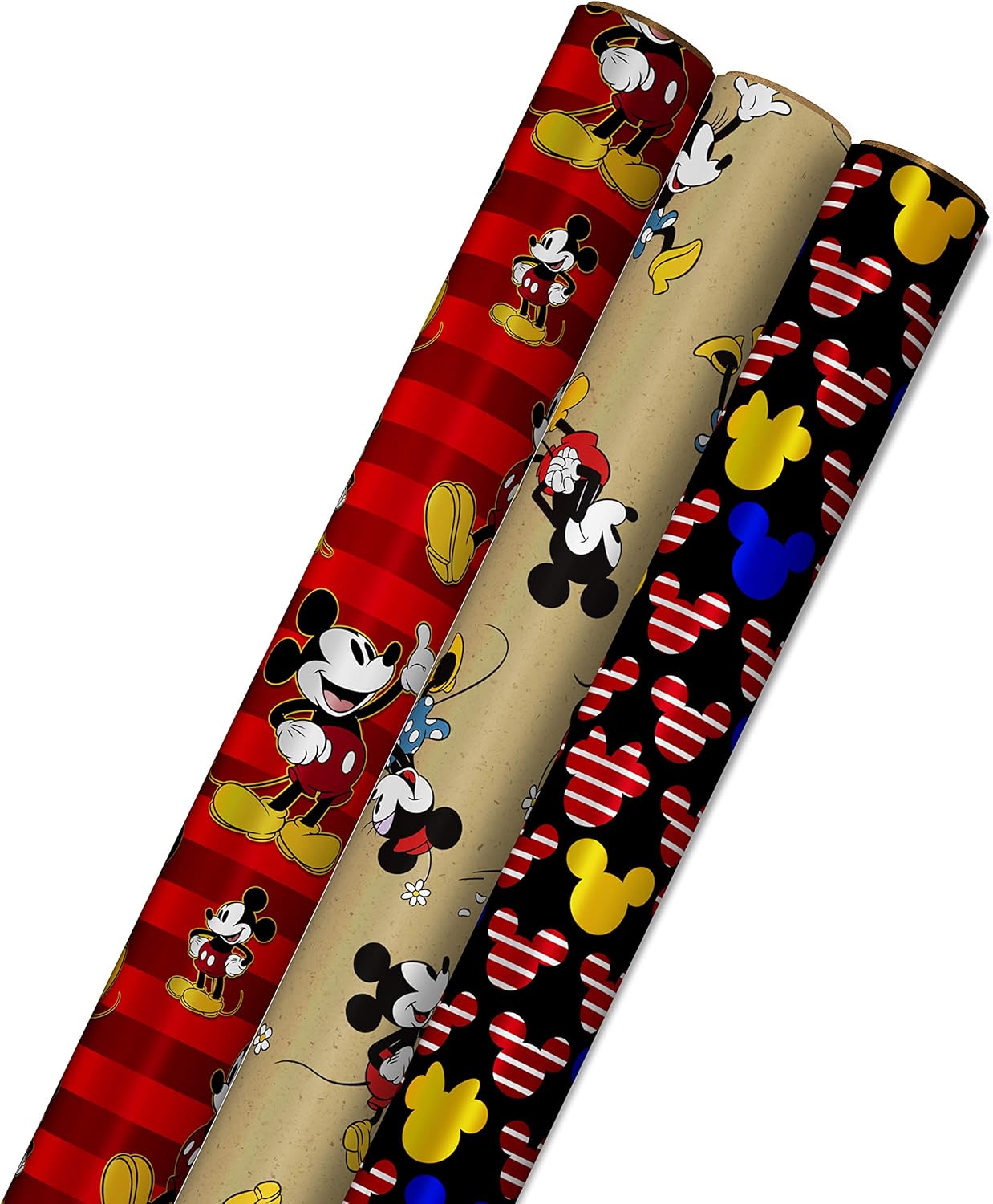 Hallmark Disney Mickey Mouse Wrapping Paper – 3-Pack (60 sq. ft.) with Cut Lines – Perfect for Birthdays, Christmas, Hanukkah, Baby Showers & More
